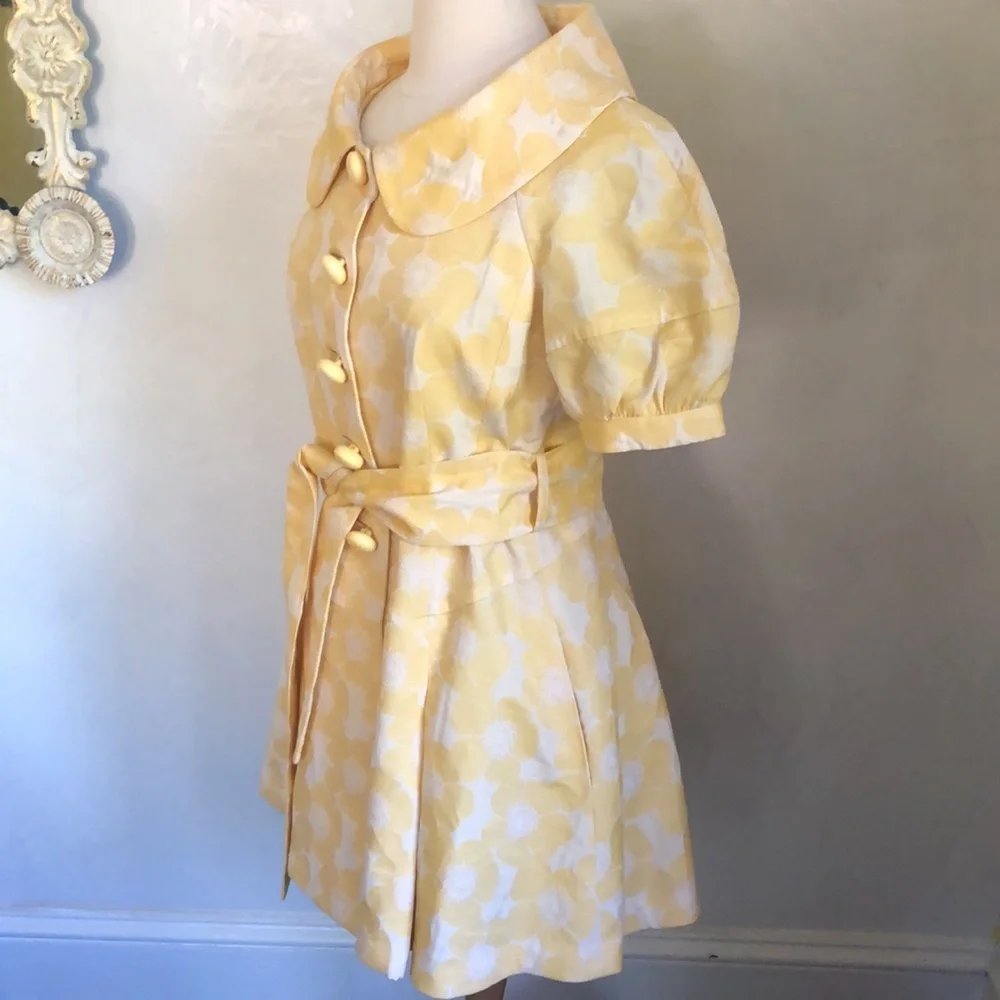 Vintage Cynthia Steffe Yellow & ivory short sleeve Dress/Coat Size 8